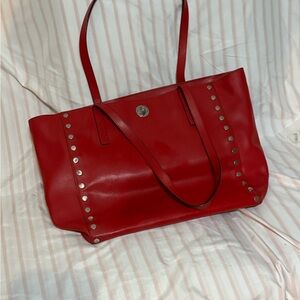 Michael Kors Red Leather Tote with Silver Studs